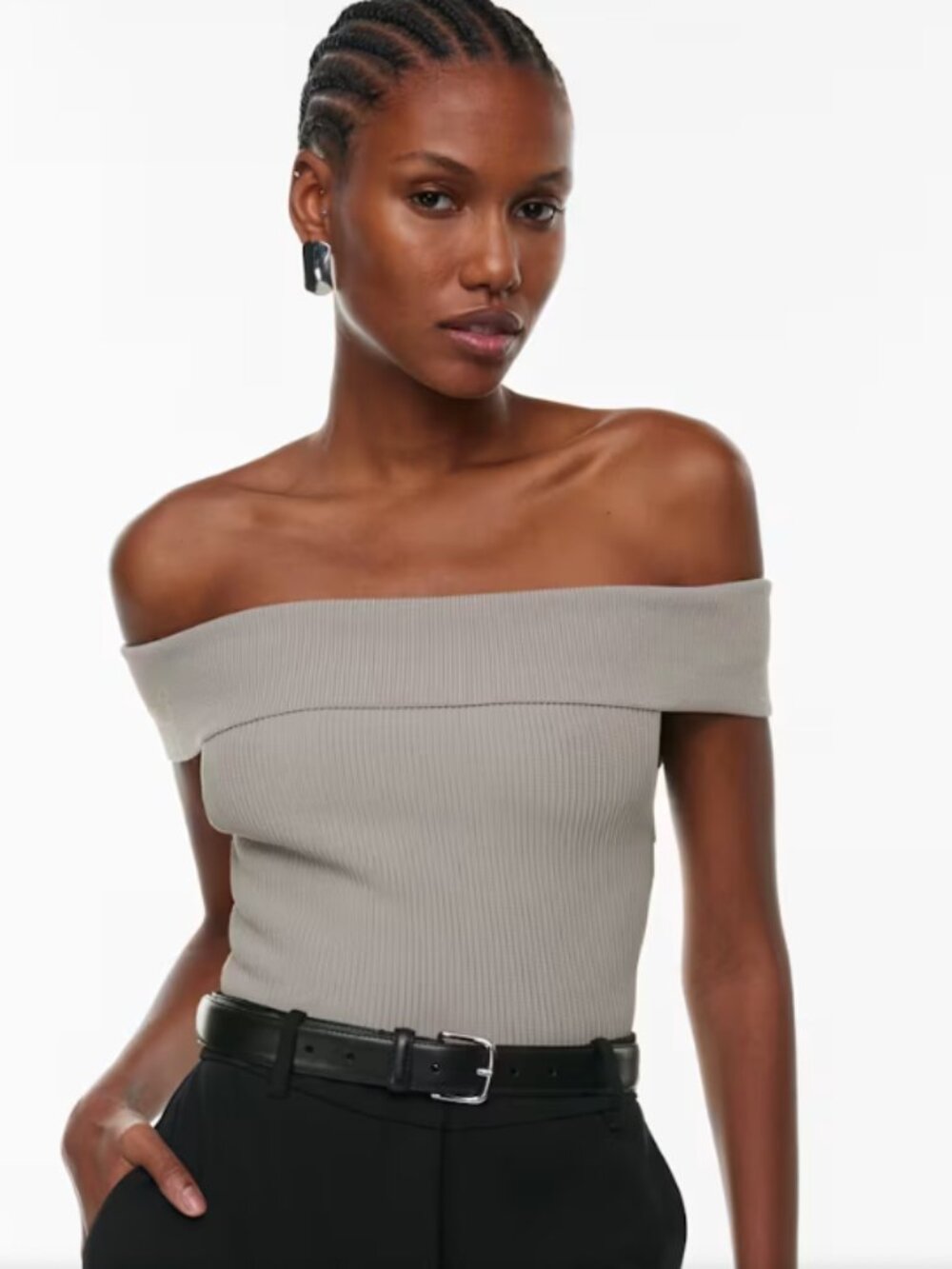 Babaton Sculpt Knit Ribbed Off-Shoulder Top in Rich Mocha Brown- Medium - Picture 2 of 7